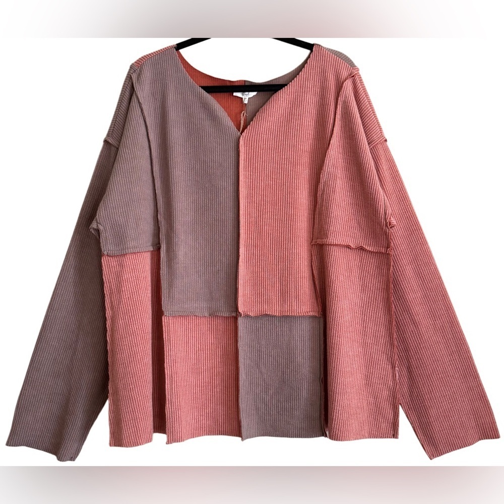 EASEL Boho Lagenlook Colorblock Patchwork Ribbed Knit Lightweight Sweater 2X NWT - Picture 5 of 9